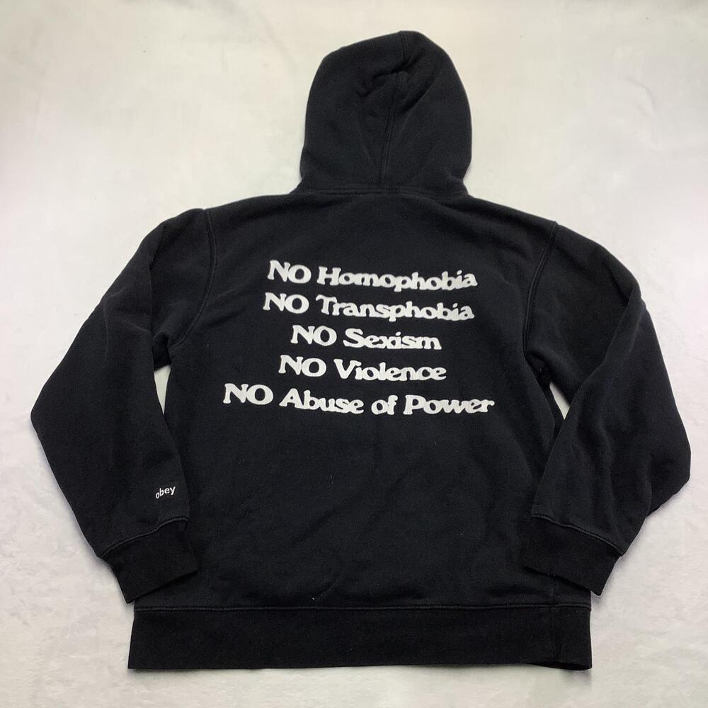 OBEY Hoodie Mens Large Black Love Is The Cure Pullover Fleece Graphic Sweatshirt - Picture 6 of 9